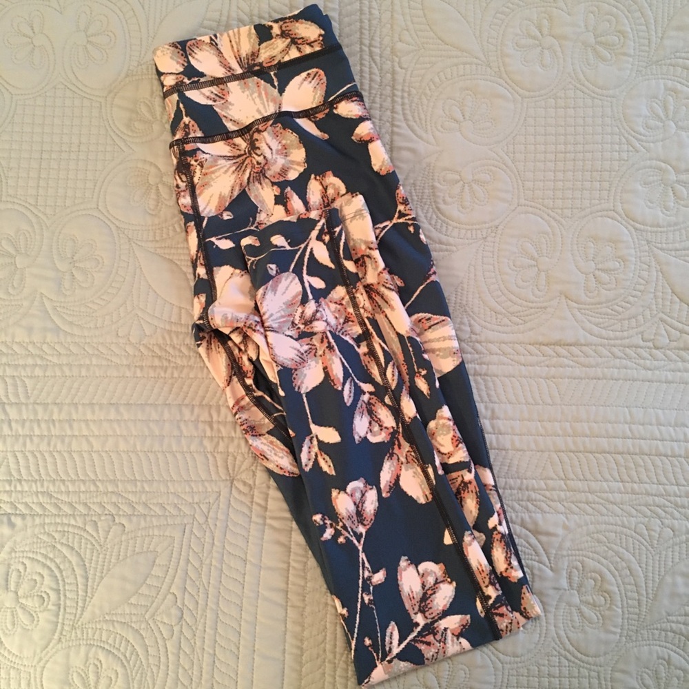 Maaji Floral Print Leggings - Blue and Cream